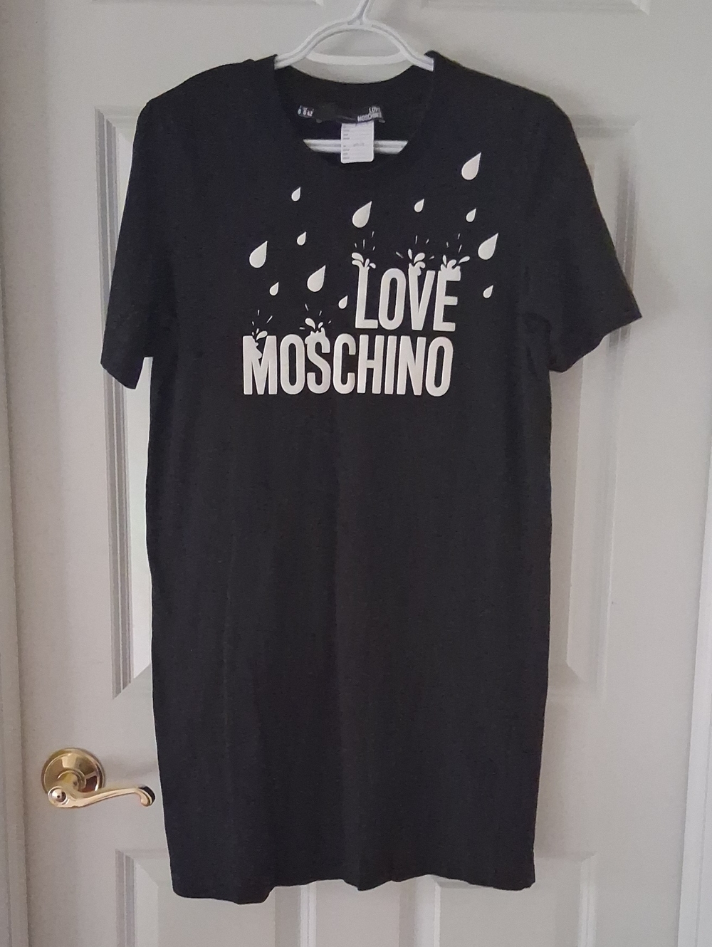 Love Moschino Black Tee Shirt Dress with White Logo Size 6